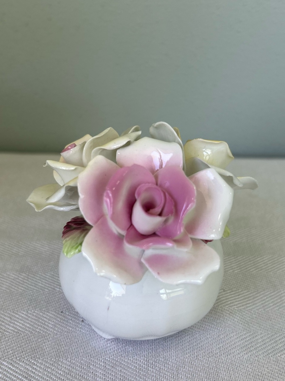 Porcelain Pink Rose Floral Accent Vase